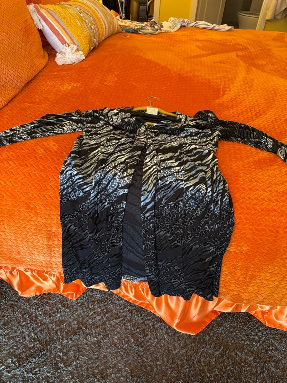 Black and Gray Animal Print Lightweight Cardigan